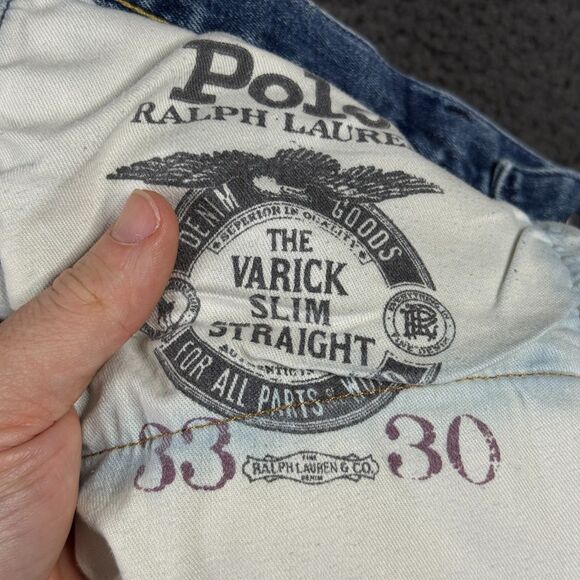 Polo Ralph Lauren Jeans Mens 33x30 Blue Varick Slim Straight Medium Wash Stretch - Picture 6 of 16